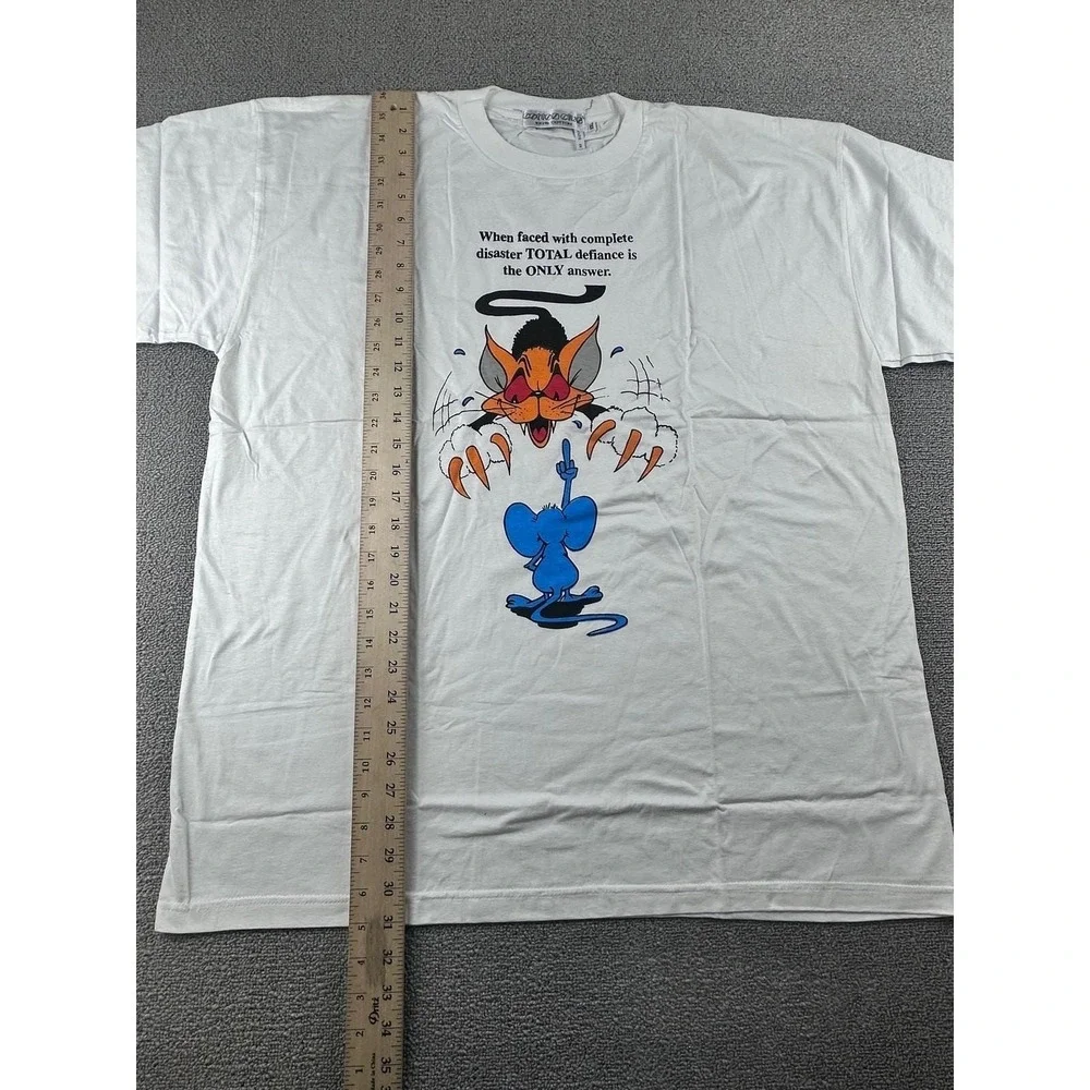 Vintage Cotton Club T-Shirt Men XXL White Mouse Flipping‎ Off Cat Cotton Funny